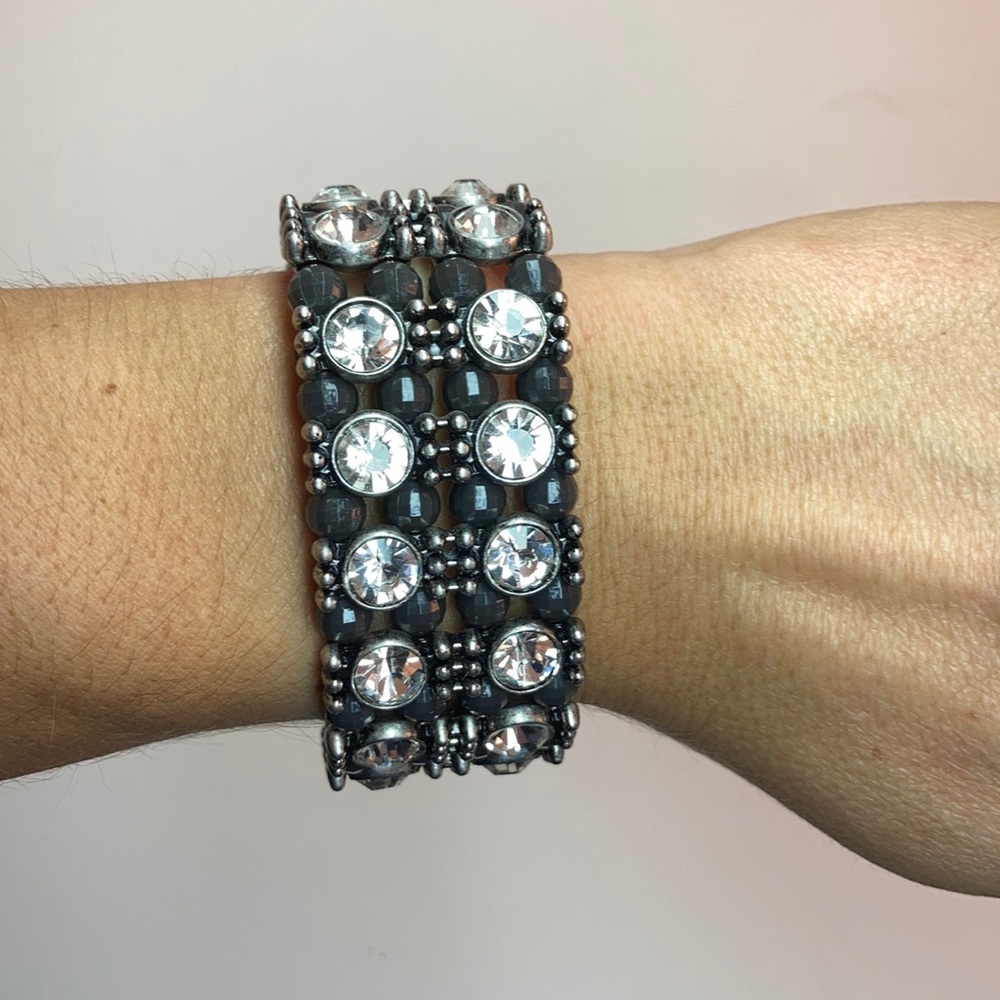 Gray Beaded and Rhinestone Bracelet